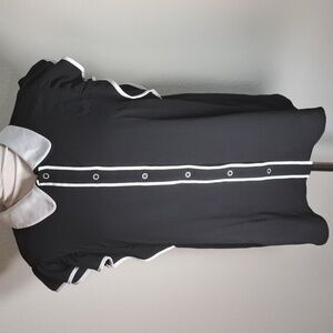 CeCe Black White Flutter Sleeve Blouse Size XL Contrast Trim Peter Pan Collar
